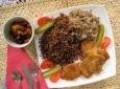 Polish Buckwheat with Soy Cutlets, Wild Mushroom Sauce, and Compote of Dried Fruit (In Polish)
